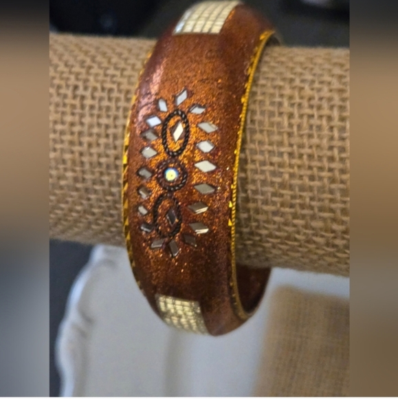 Chic Coppertone and Silver Etched Bangle Bracelet  Vintage - Picture 5 of 6